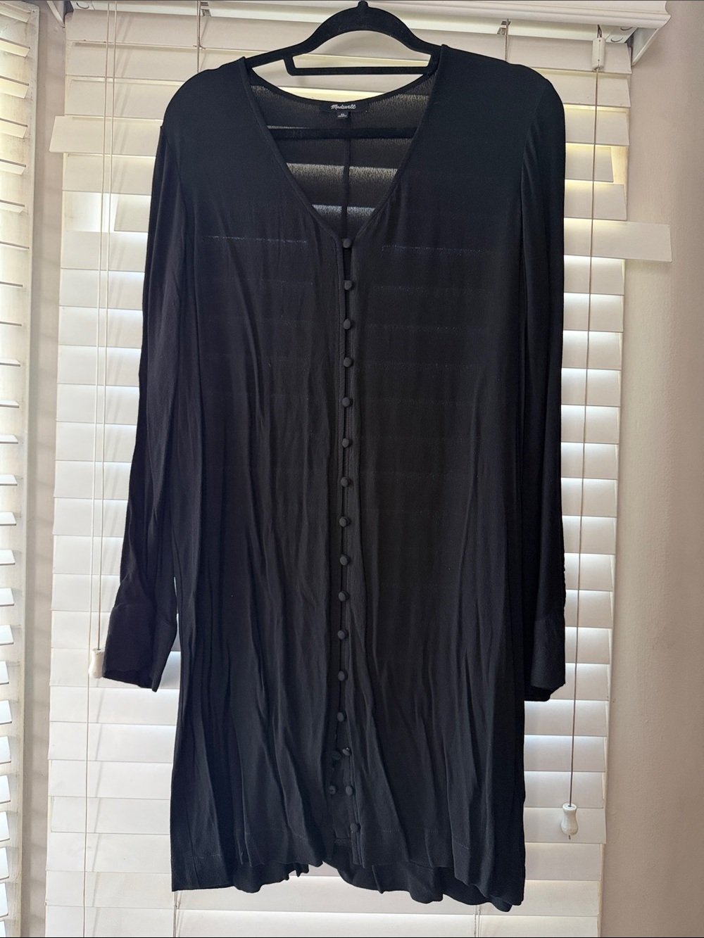 Madewell XL Heather Black Button Front Long Sleeve Shift Shirtdress Dress